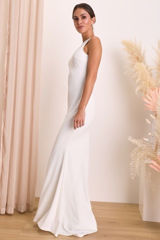 Lulus Va Va Voom Backless Mermaid Wedding Dress XS White Sleeveless Column Maxi