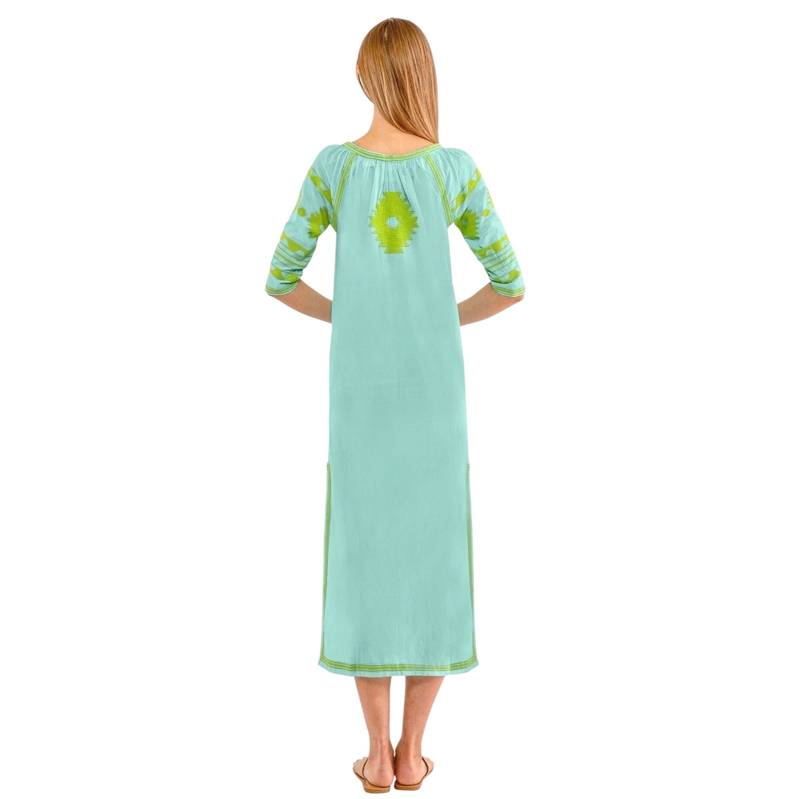 Gretchen Scott Montezuma Embroidered Midi Dress Women Med Turquoise Boho Tassel
