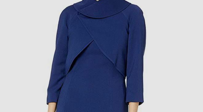 $350 Tahari Asl Women’s Blue 3/4 Sleeve Fold-Over Collar Jacket Size 6 NO DRESS