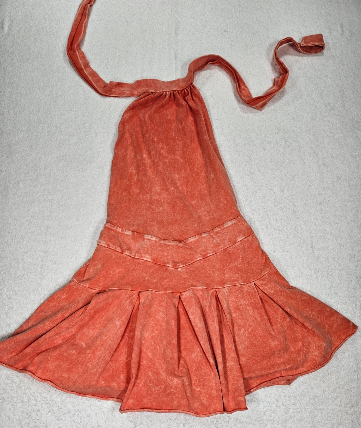 Moda International Womens Size L Tangerine Orange Summer Dress Neck Tie Casual