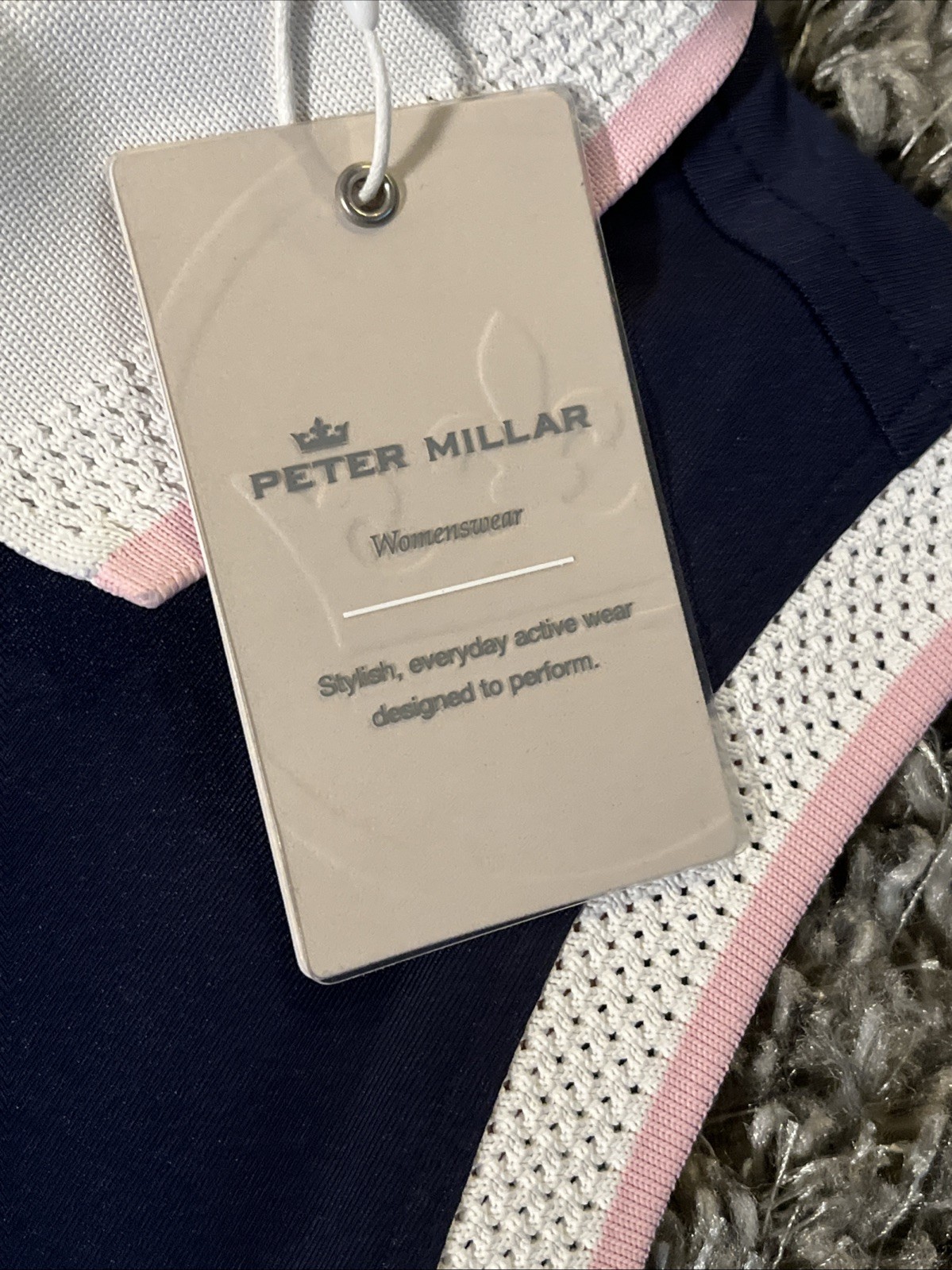 NWT Peter Millar Polo Dress 1/4 Zip Small Navy Blue-White Pink Trim Golf Tennis