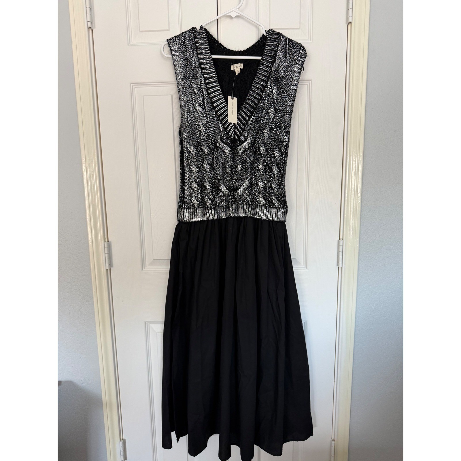 Anthropologie Pilcro Mixed Media Sweater Vest Midi Dress Silver Black Metallic M