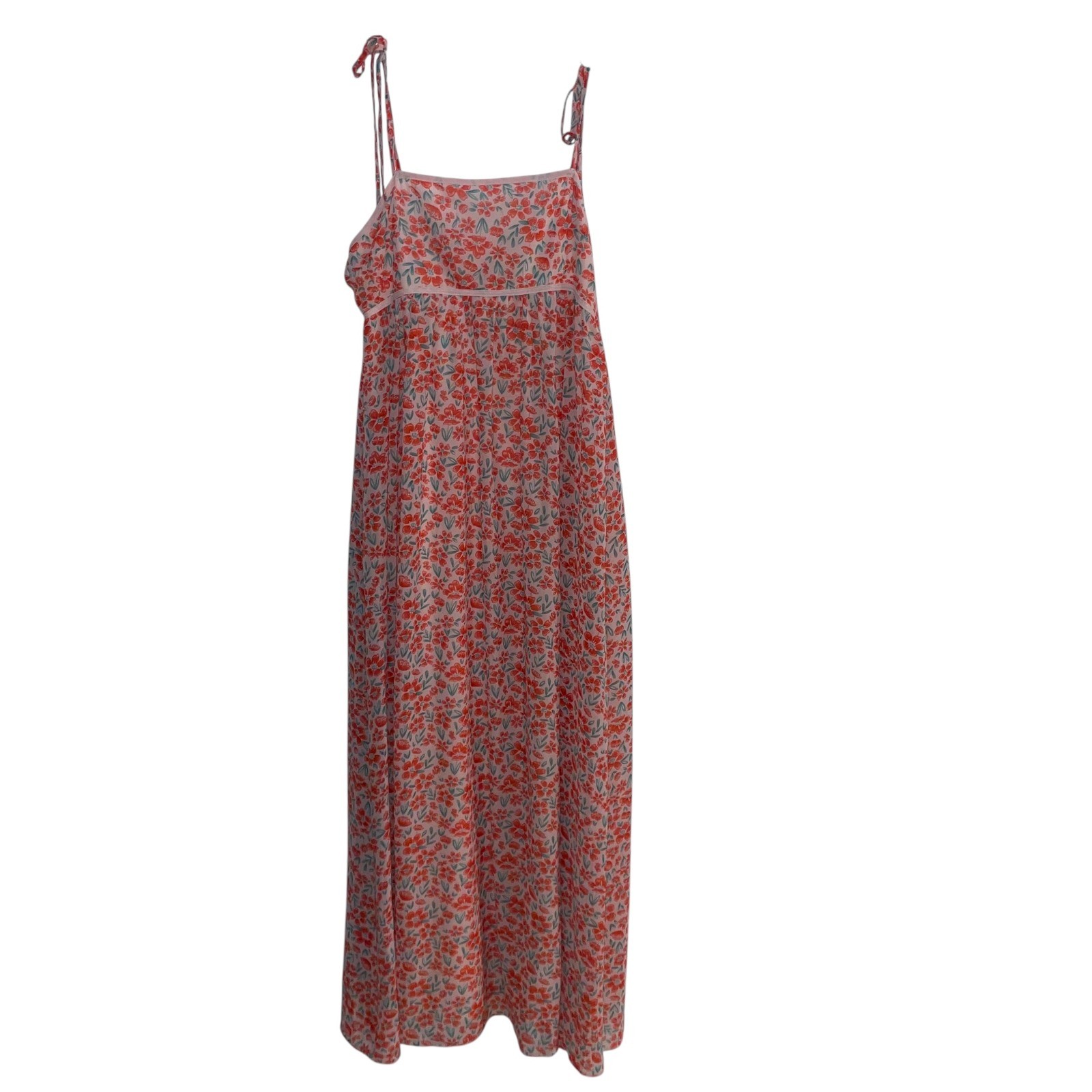 Pink Lily Floral Maxi Dress Red Coral Blue Green Strappy Back Cutout Size Large