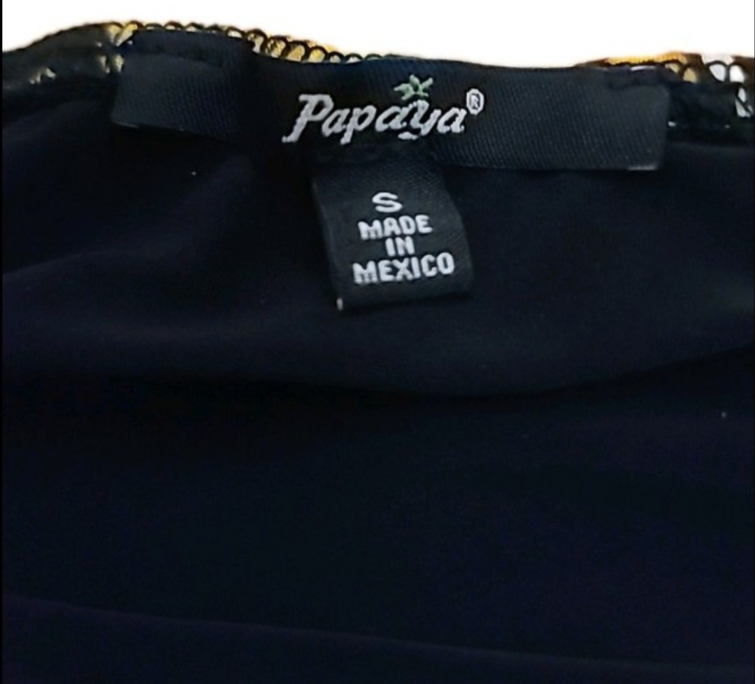 Papaya Sleeveless Blouse Spaghetti Strap Black & Gold Filigree Ornate Chain-link