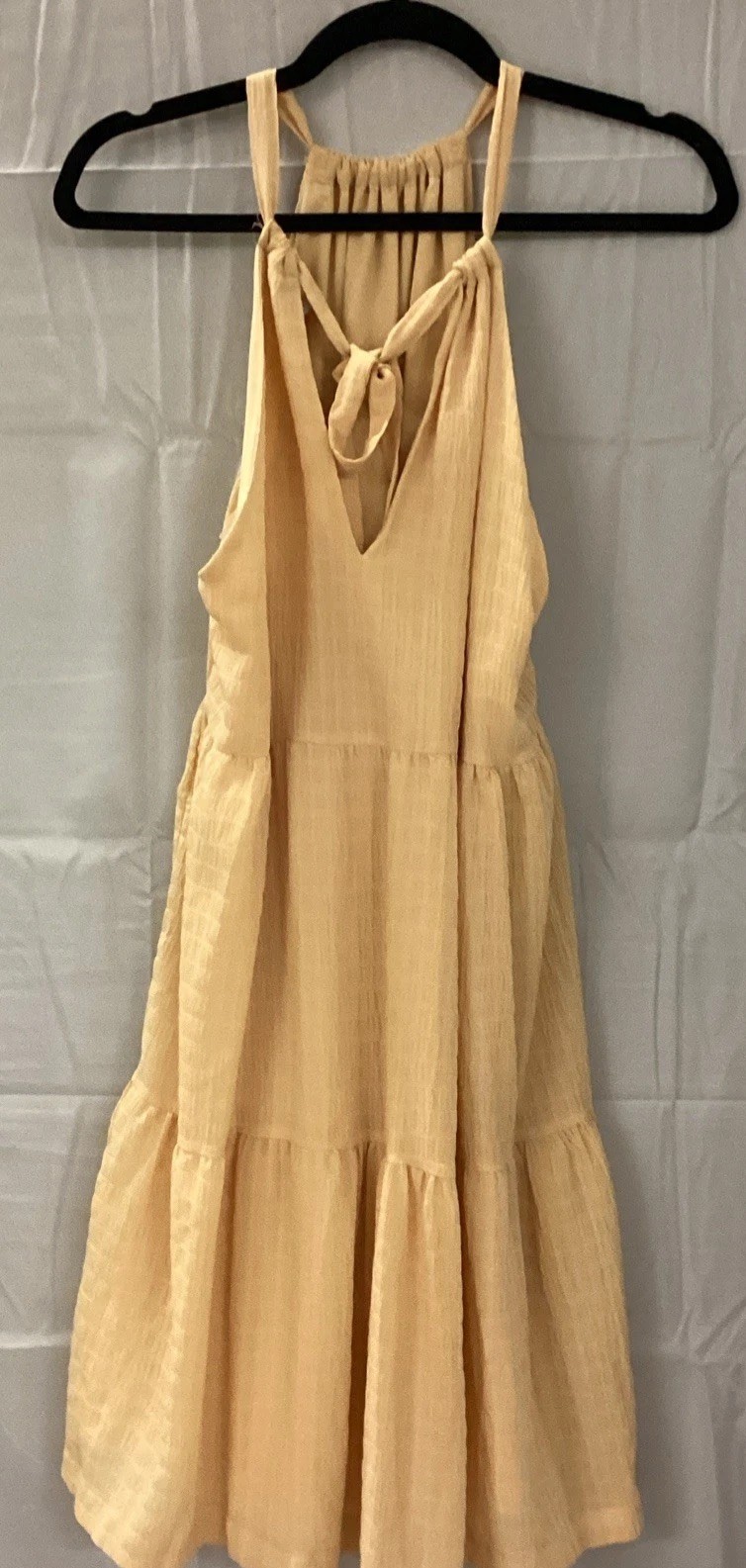#101 A New Day Womens Yellow Tie Neck Smocked Sheath Dress Size Medium NWT
