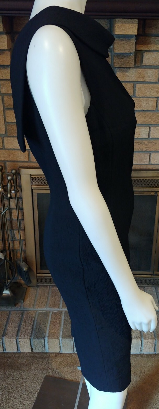Michael Kors Collection Black Krinkle Crepe Fold Over Collar Sheath Dress Sz 10