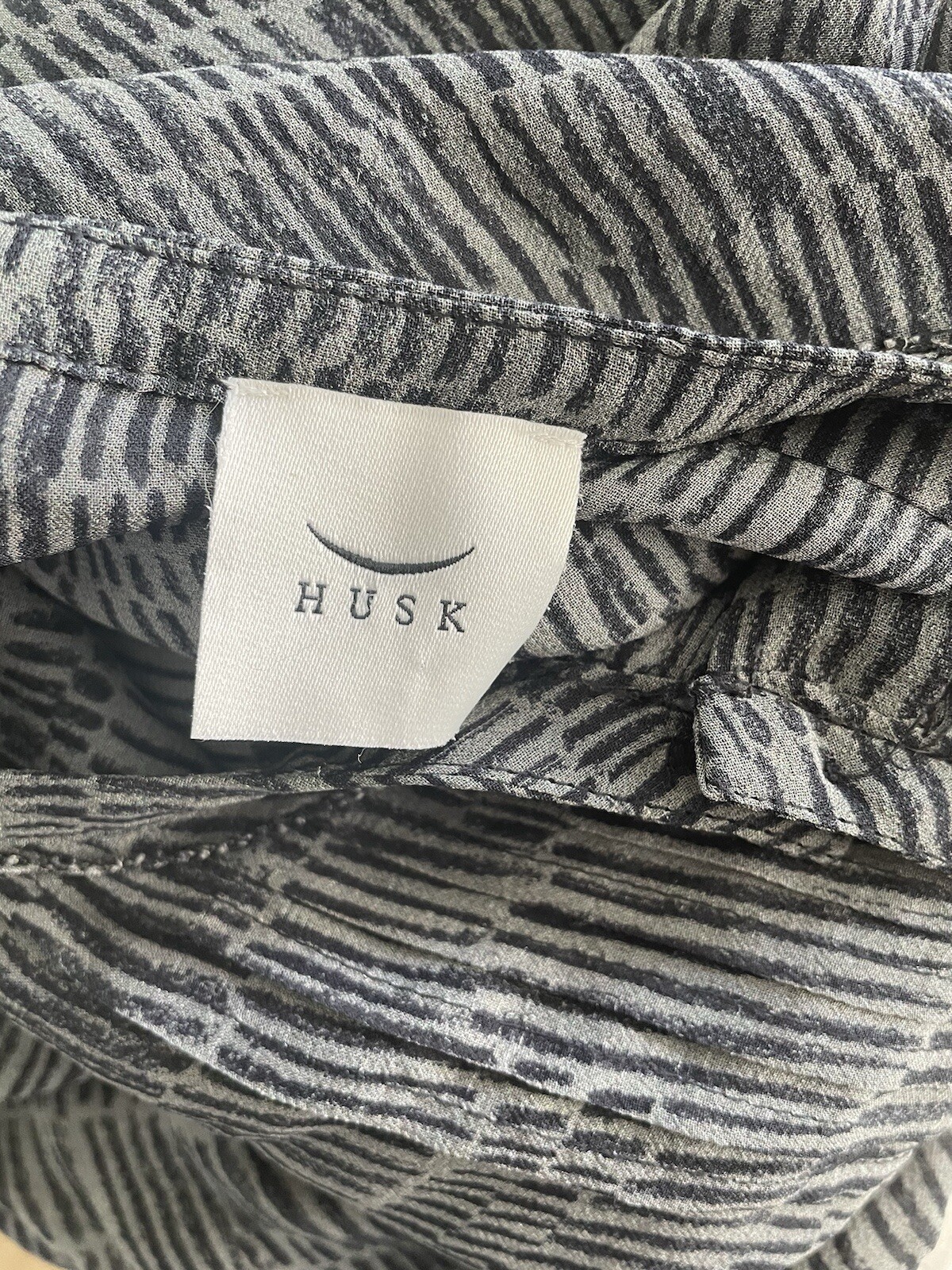 HUSK Australia Grey/ Green Pattern Layering Shirt Dress Drawstring Fits Uk 12