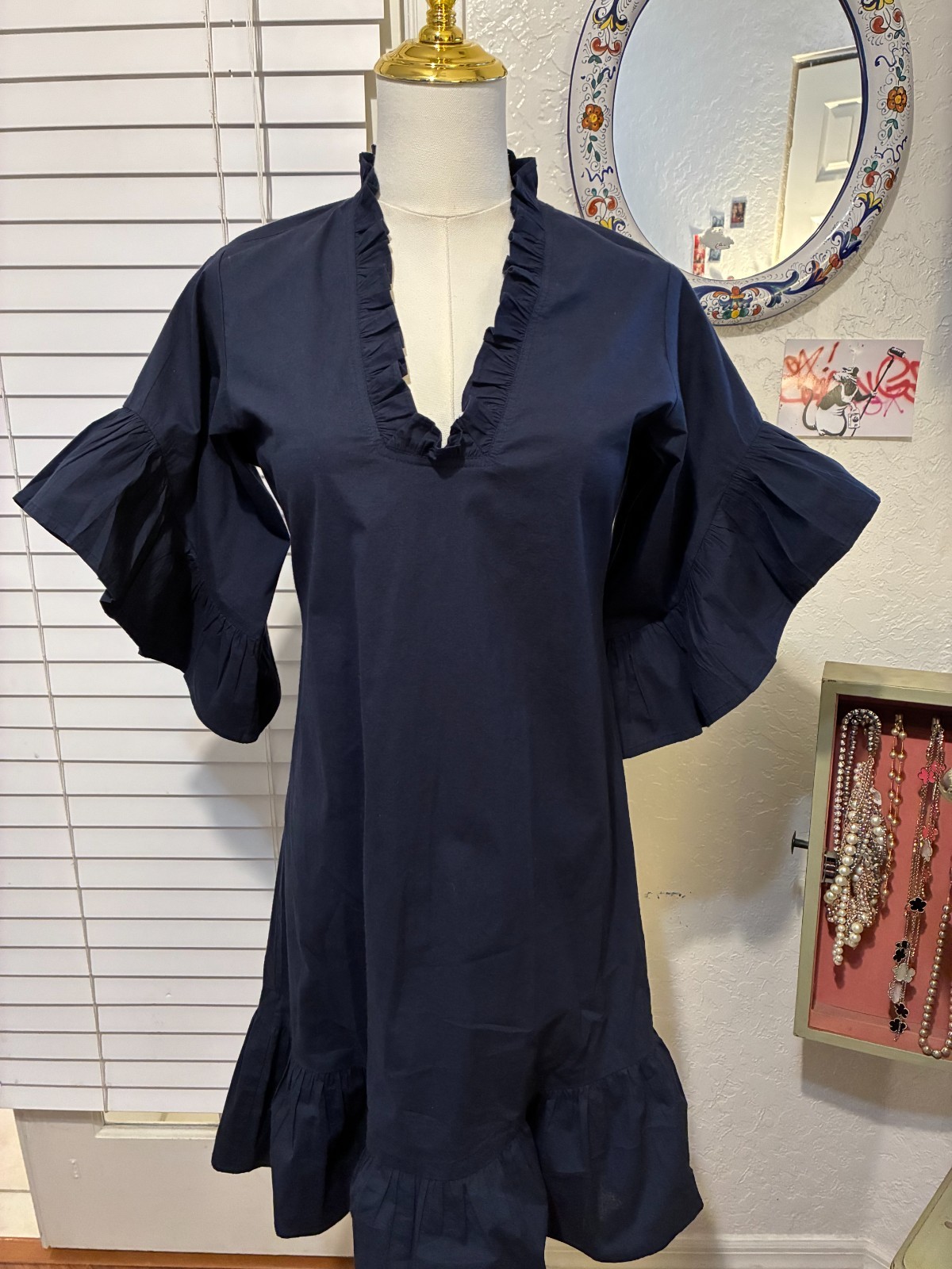 Fitzroy & Willa Soleil Mini Dress Blue Size XS Preppy Resort Wear EUC Chic
