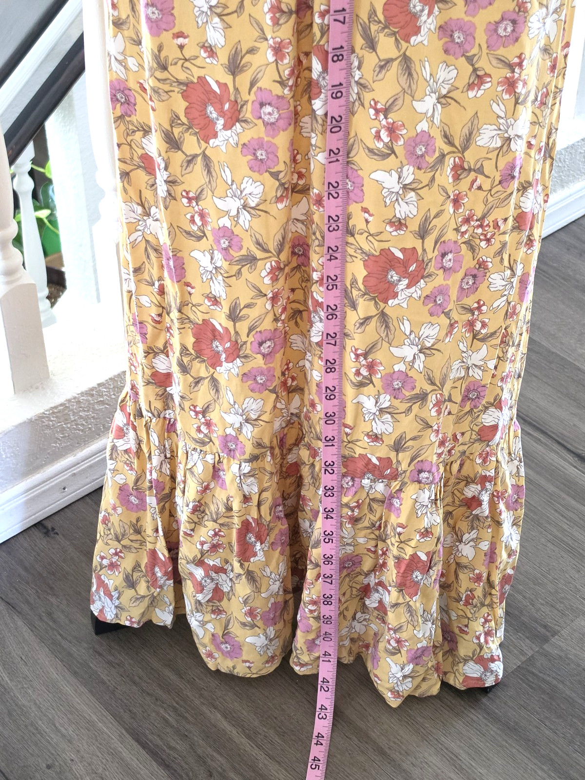Inspired Hearts Yellow Floral V-Neck Tassel Tie Strappy Maxi Dress Womens L