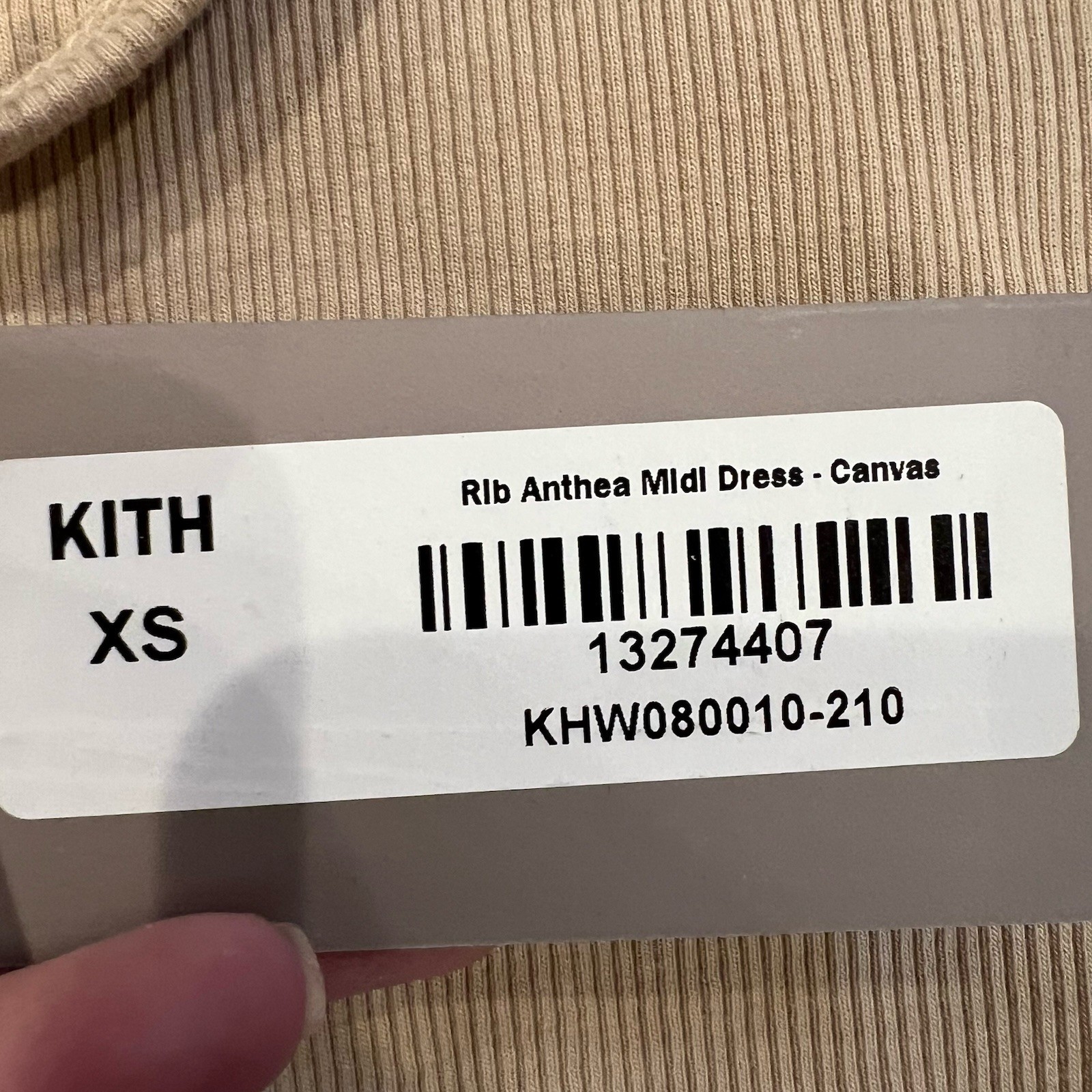 Kith Ribbed Midi Dress Canvas XS NWT Neutral Tank Bodycon Minimal