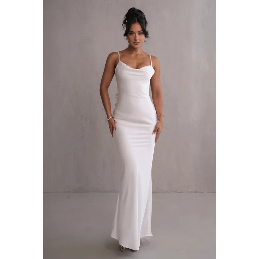 J Lux Label Bridal Down The Aisle Satin Gown Ivory Womens Size Large