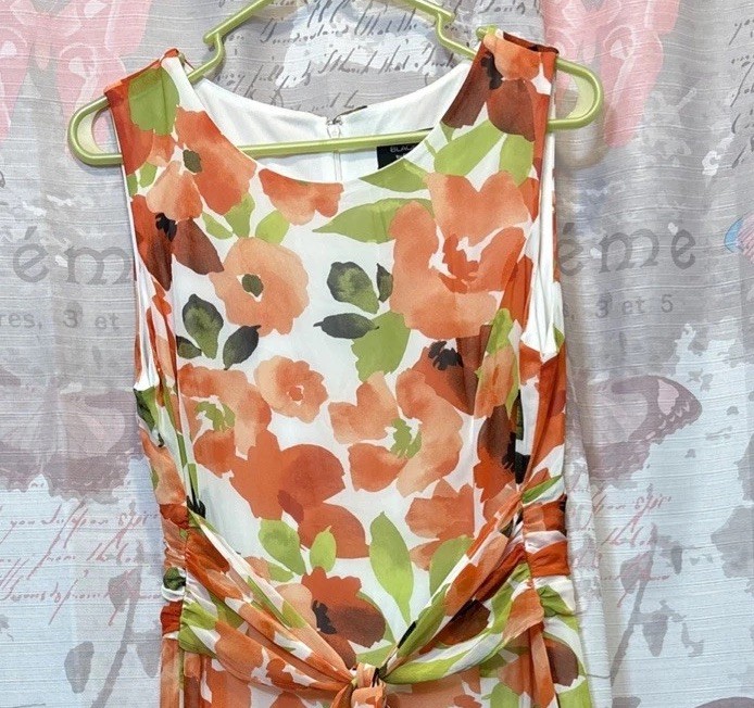 BLACK LABEL by Evan-Picone Women’s 12 Orange Floral Midi Sleeveless Dress Lined*