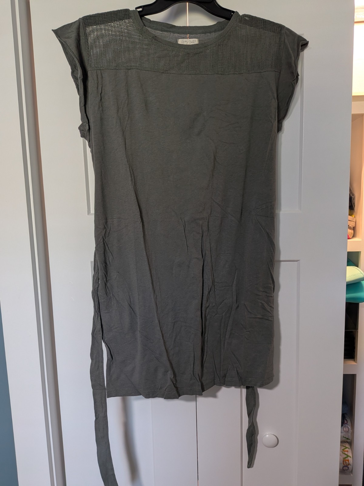 Grey State Womens Rachel Dress Gray Mesh Crew Neck Short Sleeve Belted Size 2