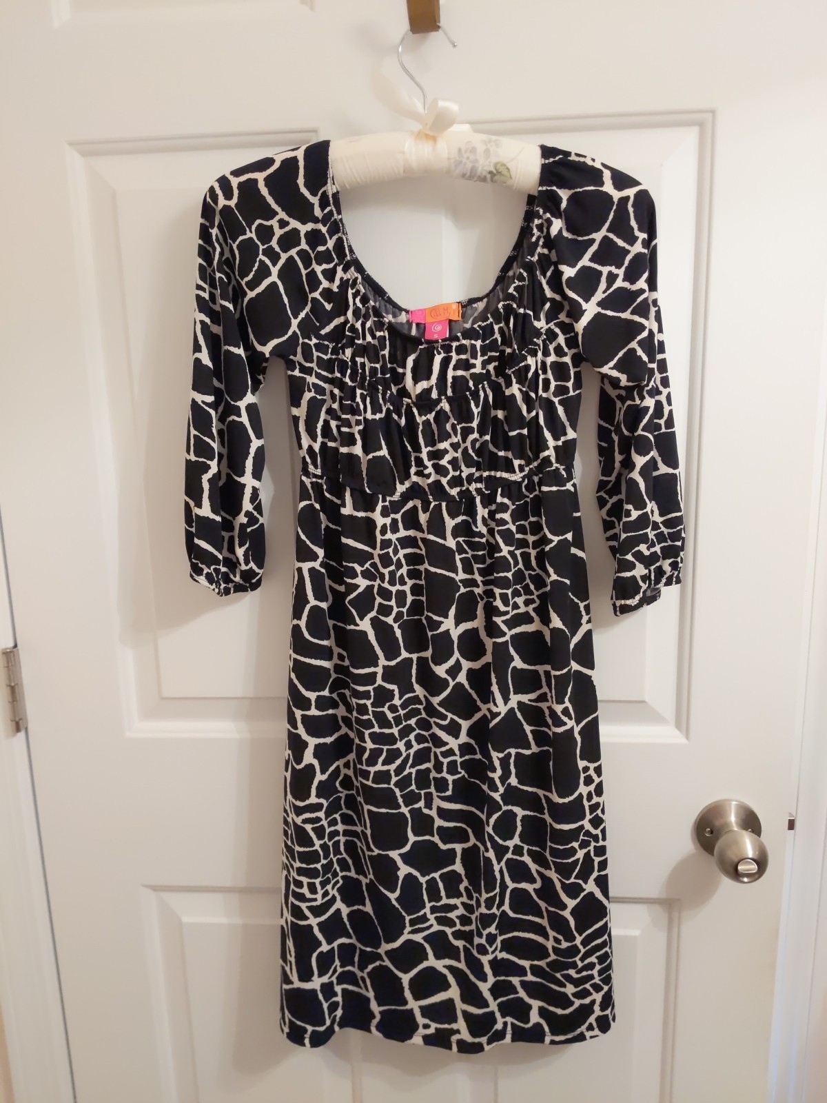 DRESS Black white short stretch, Catch My I brand, Animal Print, Size Small