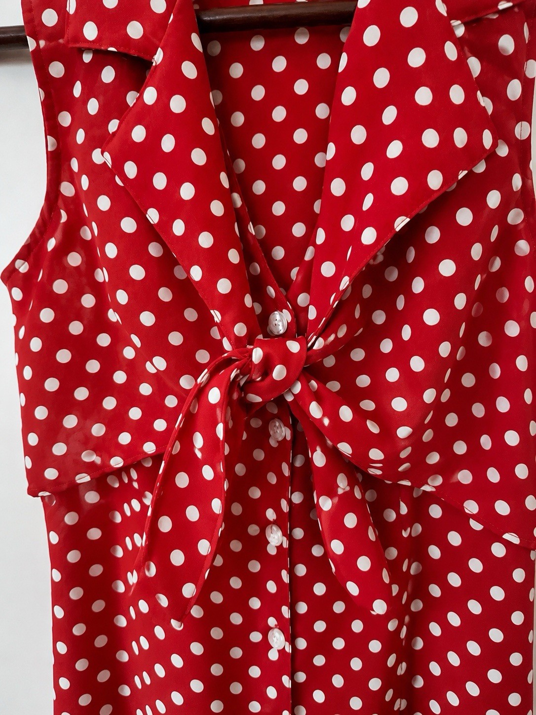 Jonathan Martin Red Polka Dot Tie Front Maxi Dress Size 7 Made in USA
