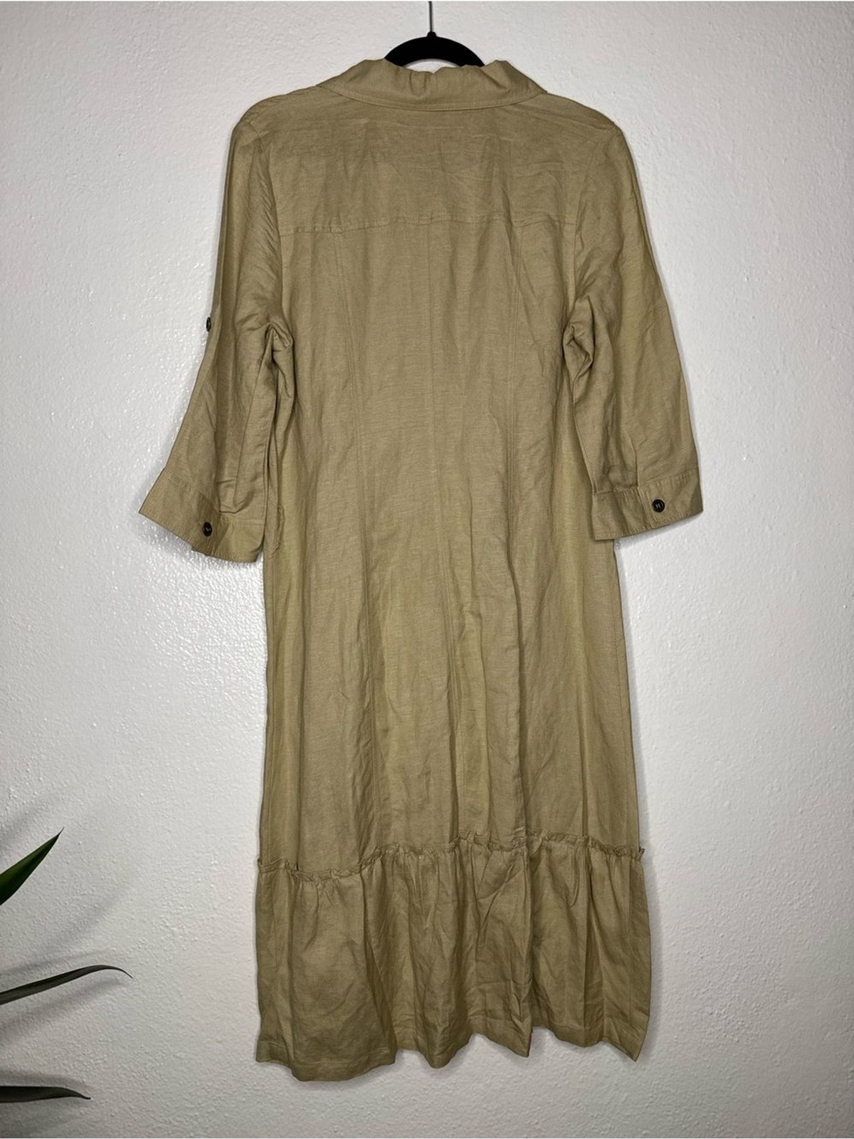 Chadwicks – Khaki Button Front Midi Shirt Dress with Pockets