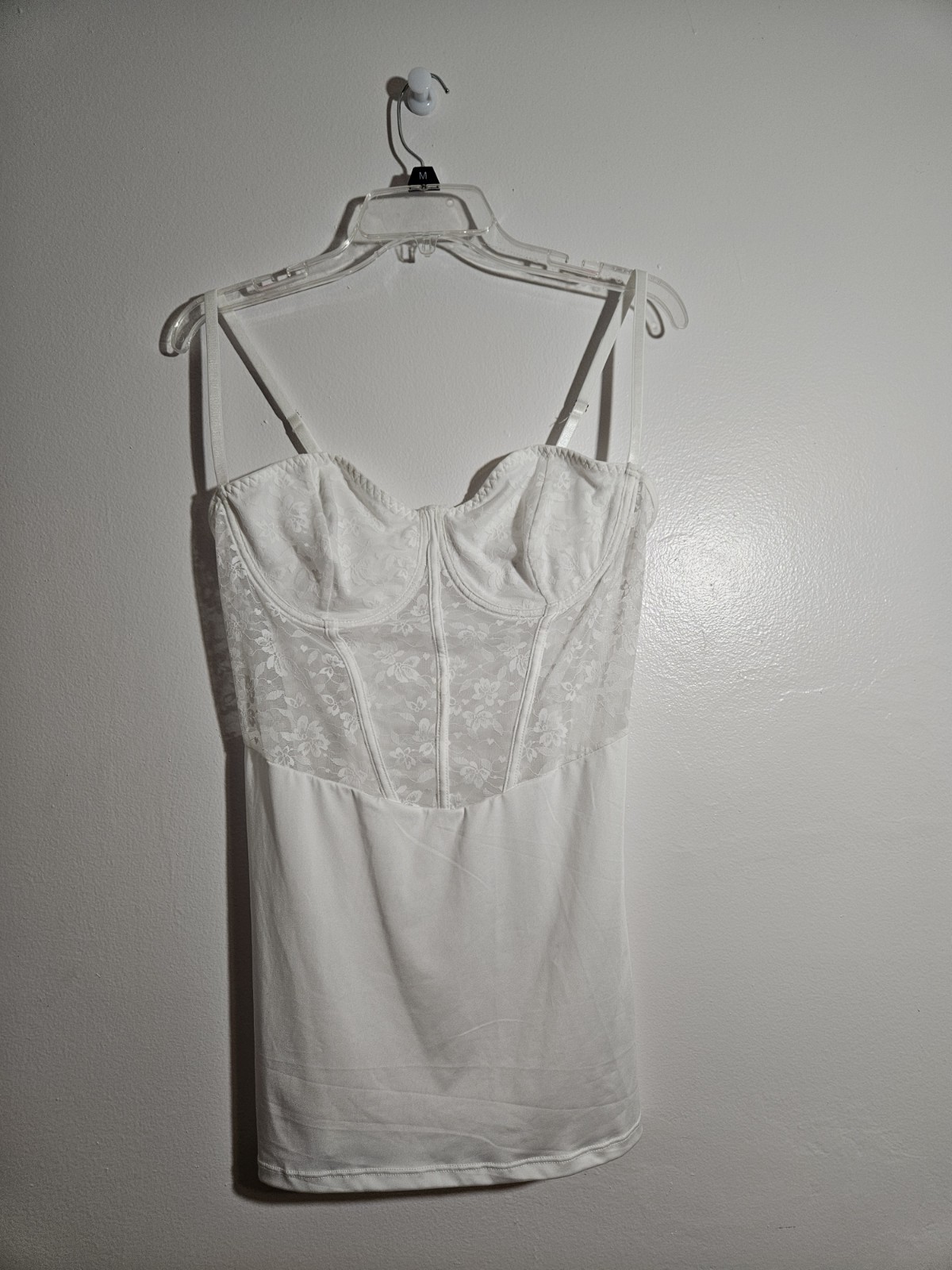 SHEIN White Lace Corset Top Dress/Teddy Underwire, Silky bottom sz 0XL curve