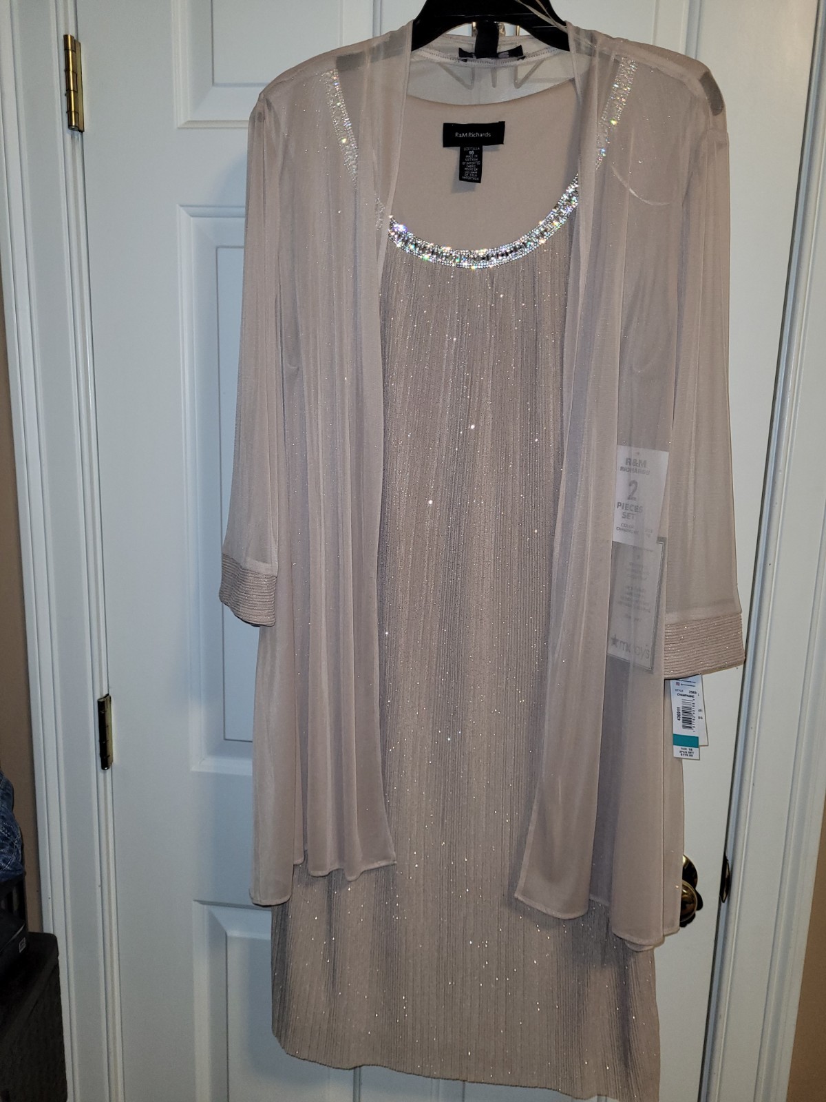 New R&M RICHARDS champagne Formal Dress W/cover up Sz 16