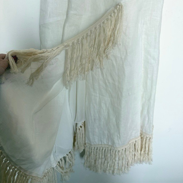 NWT Zara ZW Collection White 100% Linen Fringe Midi Dress Asymmetrical | Size XS