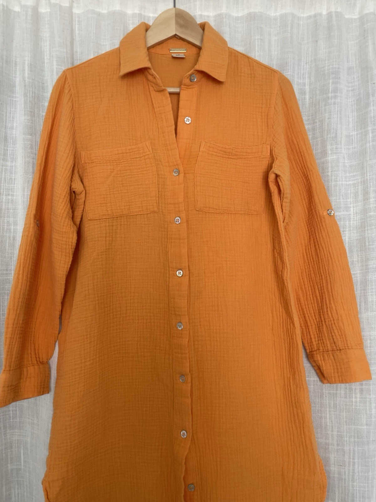 Magaschoni 100% Organic Cotton Waffle Knit Orange Maxi Shirt Dress Size S