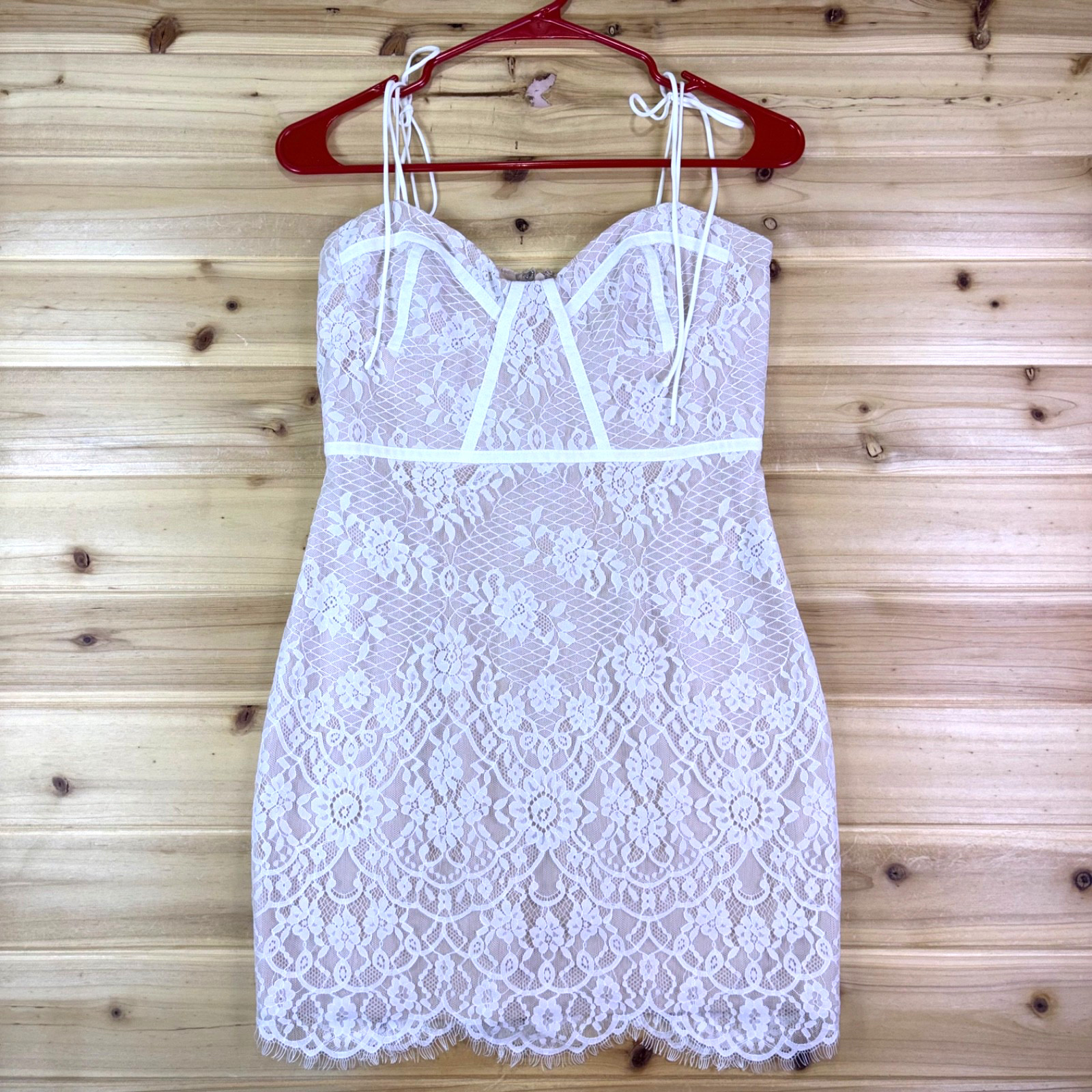 Superdown Dress Womens Small White Lace Beige Lottie Bustier Mini Dress