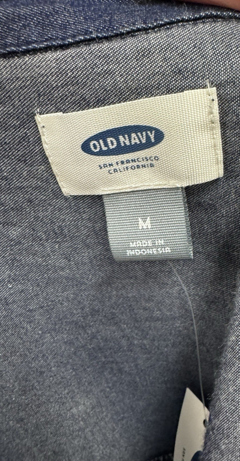 OLD NAVY WOMENS MEDIUM DARK WASH DENIM SHORT SLEEVE TRAPEZE DRESS NEW WITH TAG