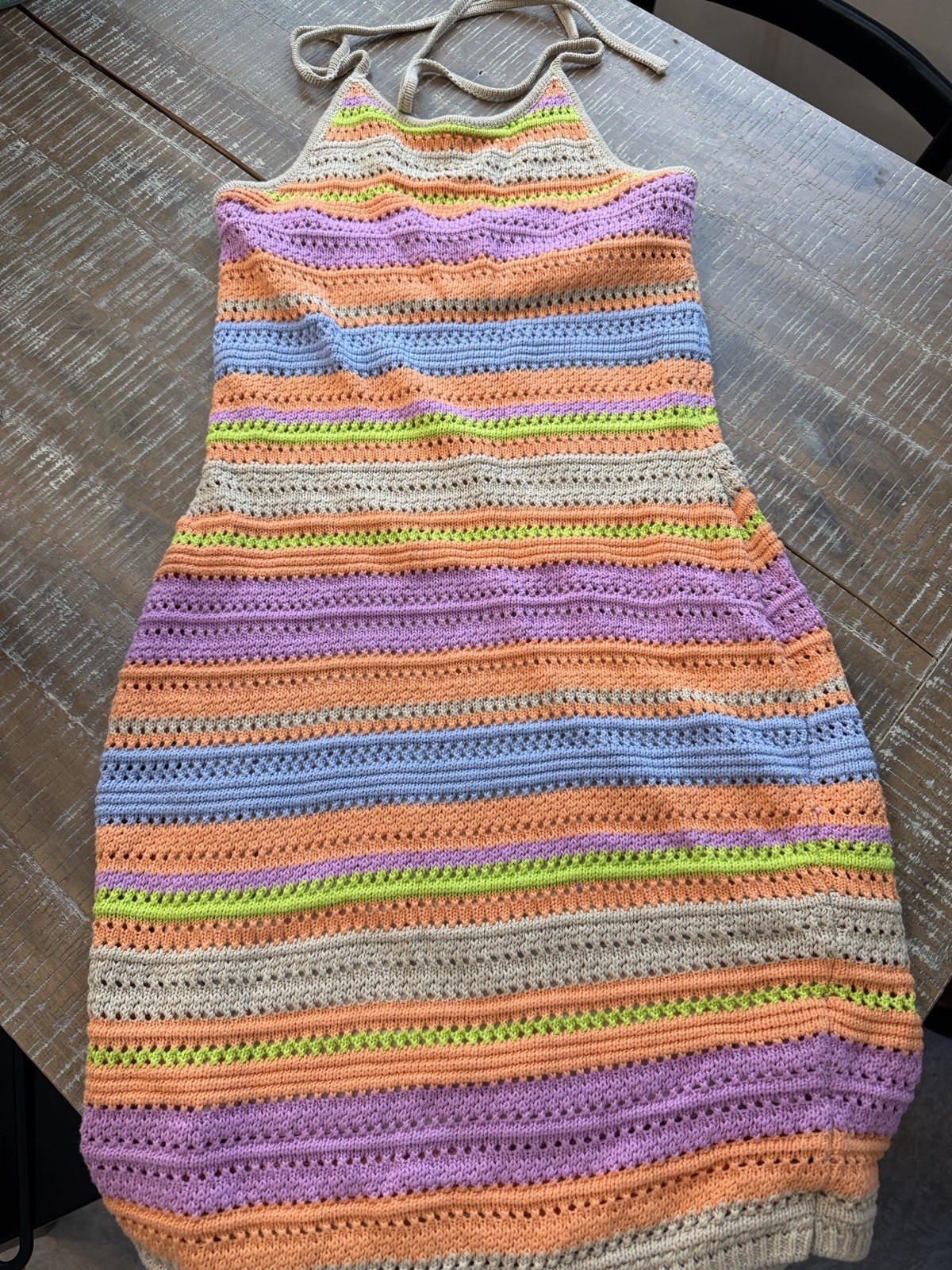 House of Harlow 1960 Womens S Multicolor Striped Crochet Halter Midi Lined