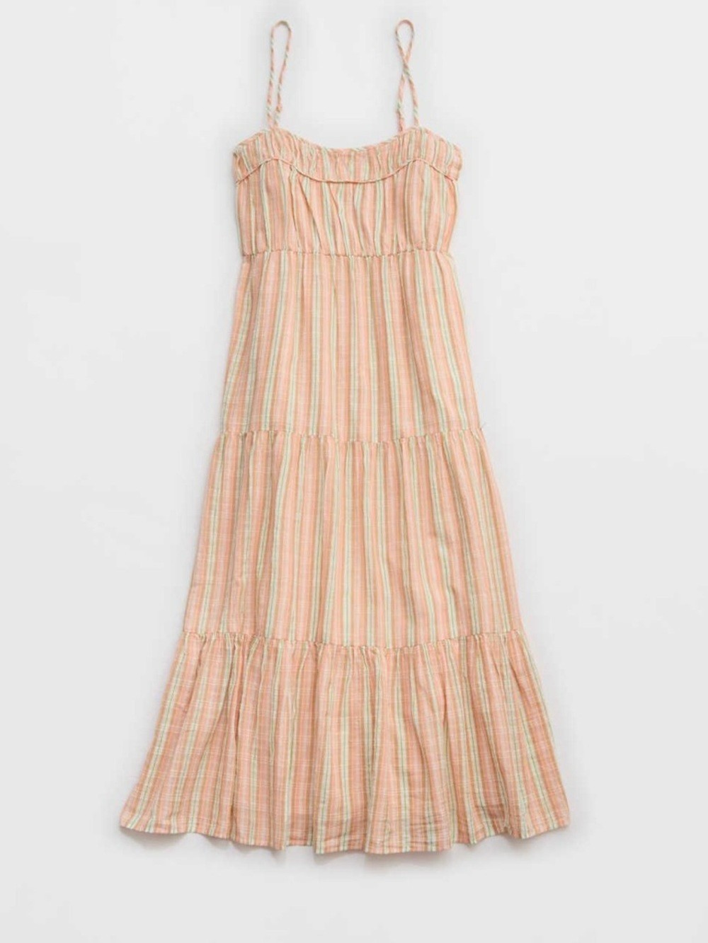 Aerie Women’s Striped Tiered Maxi Dress Orange/Green/Peach Multi Size XL