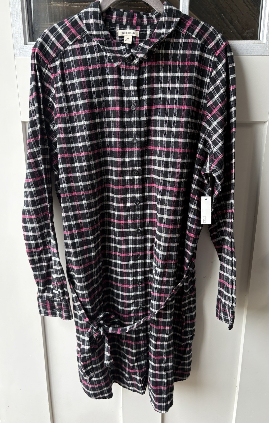 Goodthreads Women’s Brushed Flannel Relaxed-Fit Belted Shirt Dress, XL