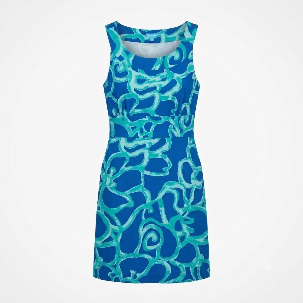 J.McLaughlin Blue Teal Abstract Sleeveless Sheath Dress Small Catalina Cloth