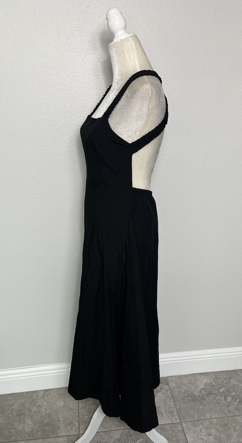 ASTR Valenz Linen Blend A Line Square Neck Criss Cross Back Midi Dress Black M