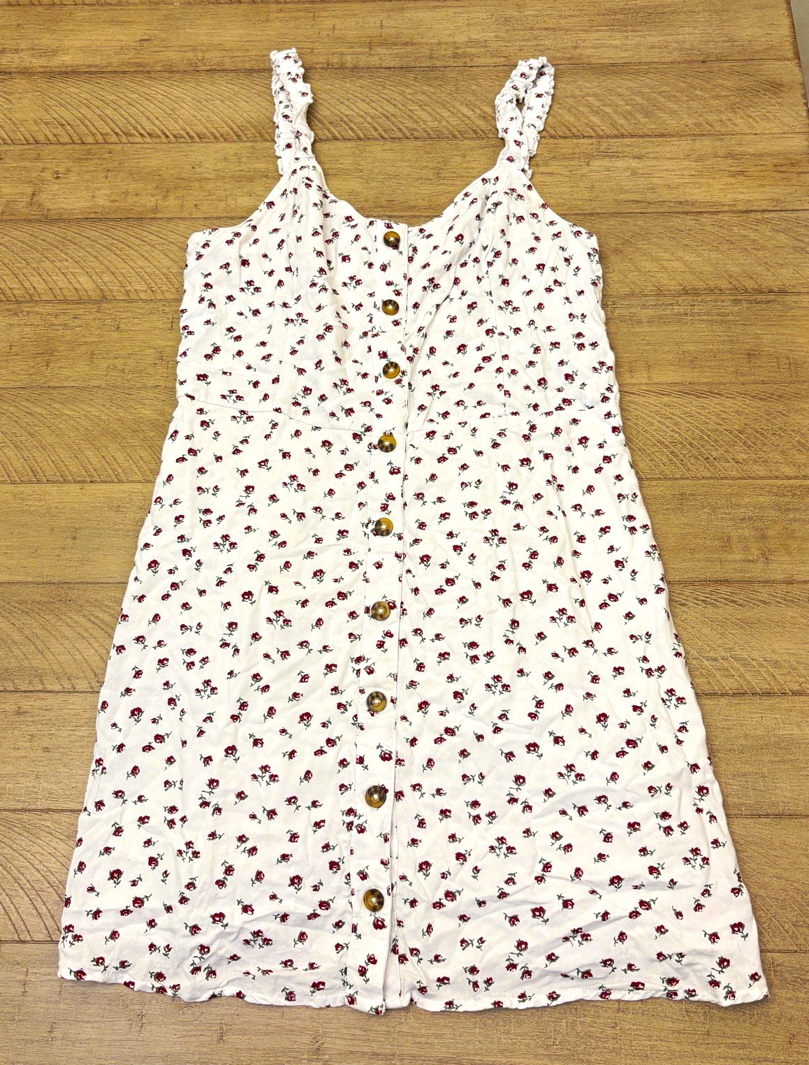 Hollister Women’s S White Floral Smocked Button Front Ruffle Mini Sundress