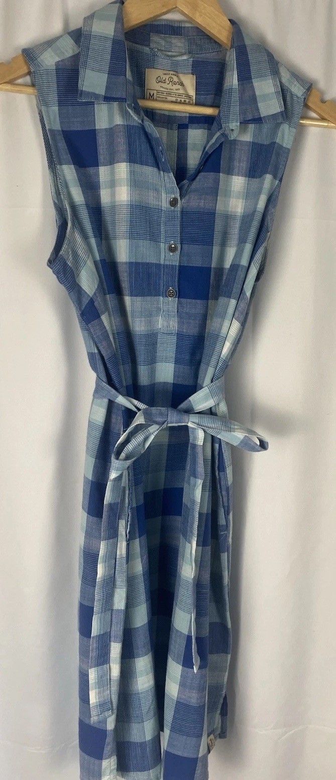 Old Ranch Aqua Blue Cottage core Pockets 100% Cotton Size M Western Cowgirl