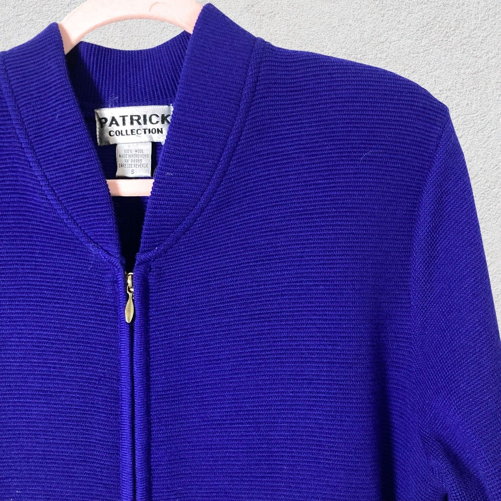Patrick Collection 100% Wool Zip Front Sweater Dress Jacket Purple Hong Kong S