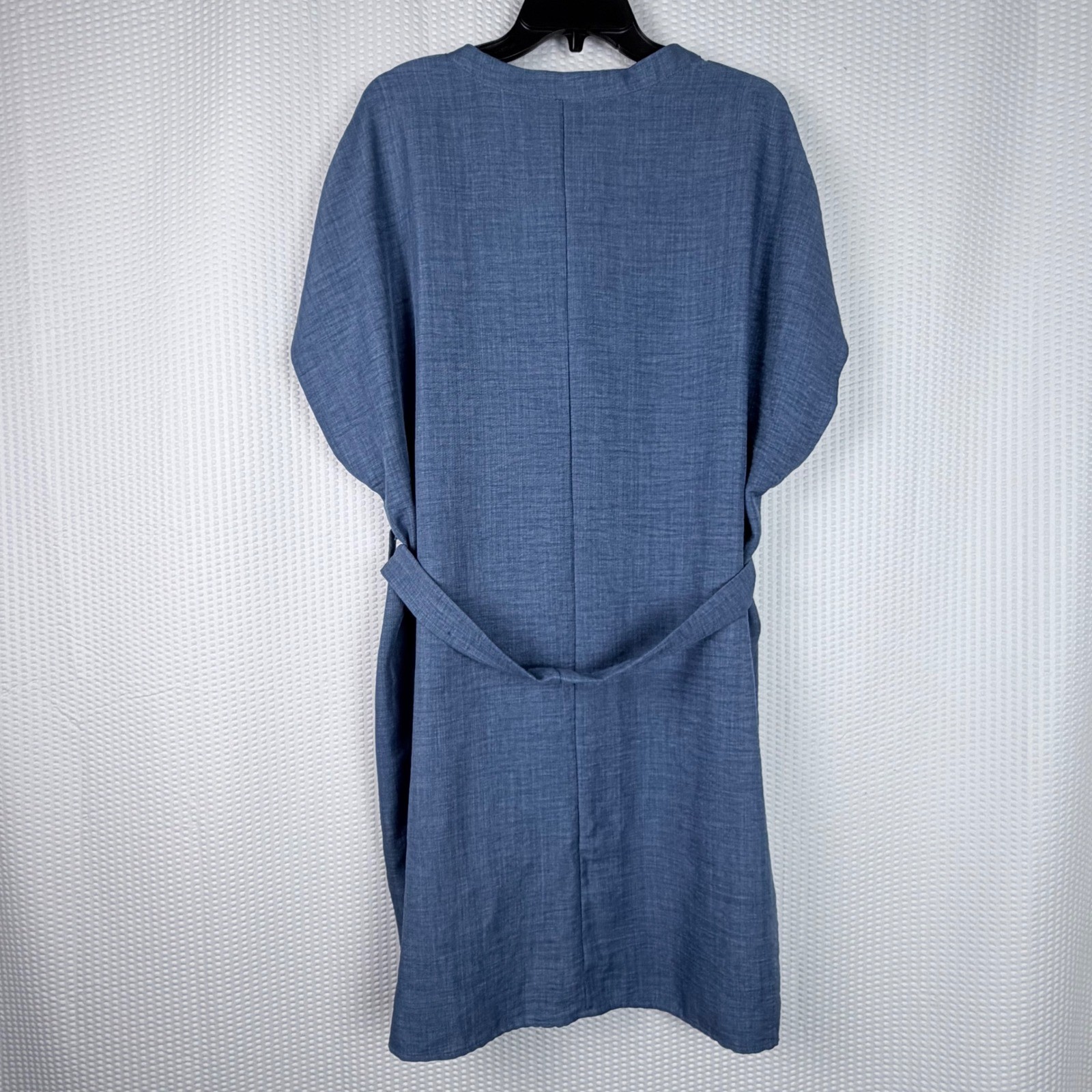 Women’s Denim Blue Split V-Neck Cap Sleeve Back Tie Tunic Dress 2XL Plus Size