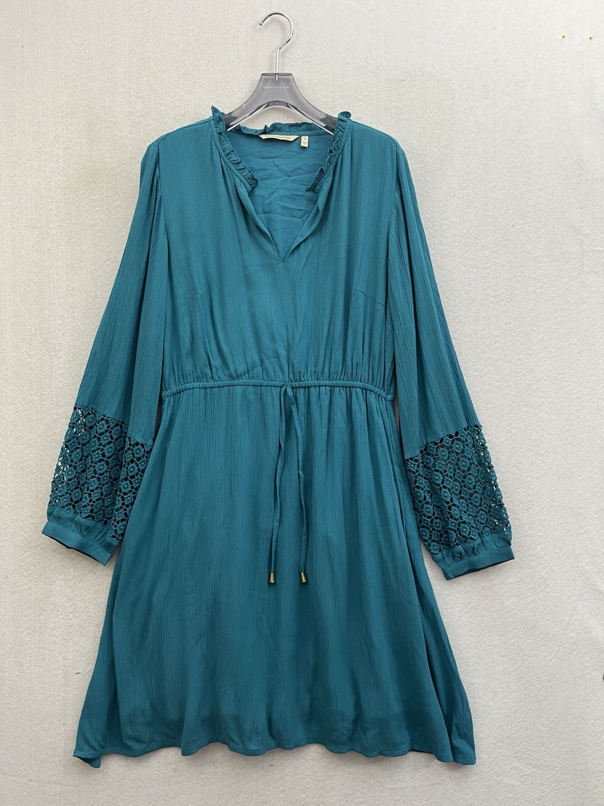 Soft Surroundings Meara Dress Women’s Medium Teal Crotchet Cinch Waist Pockets