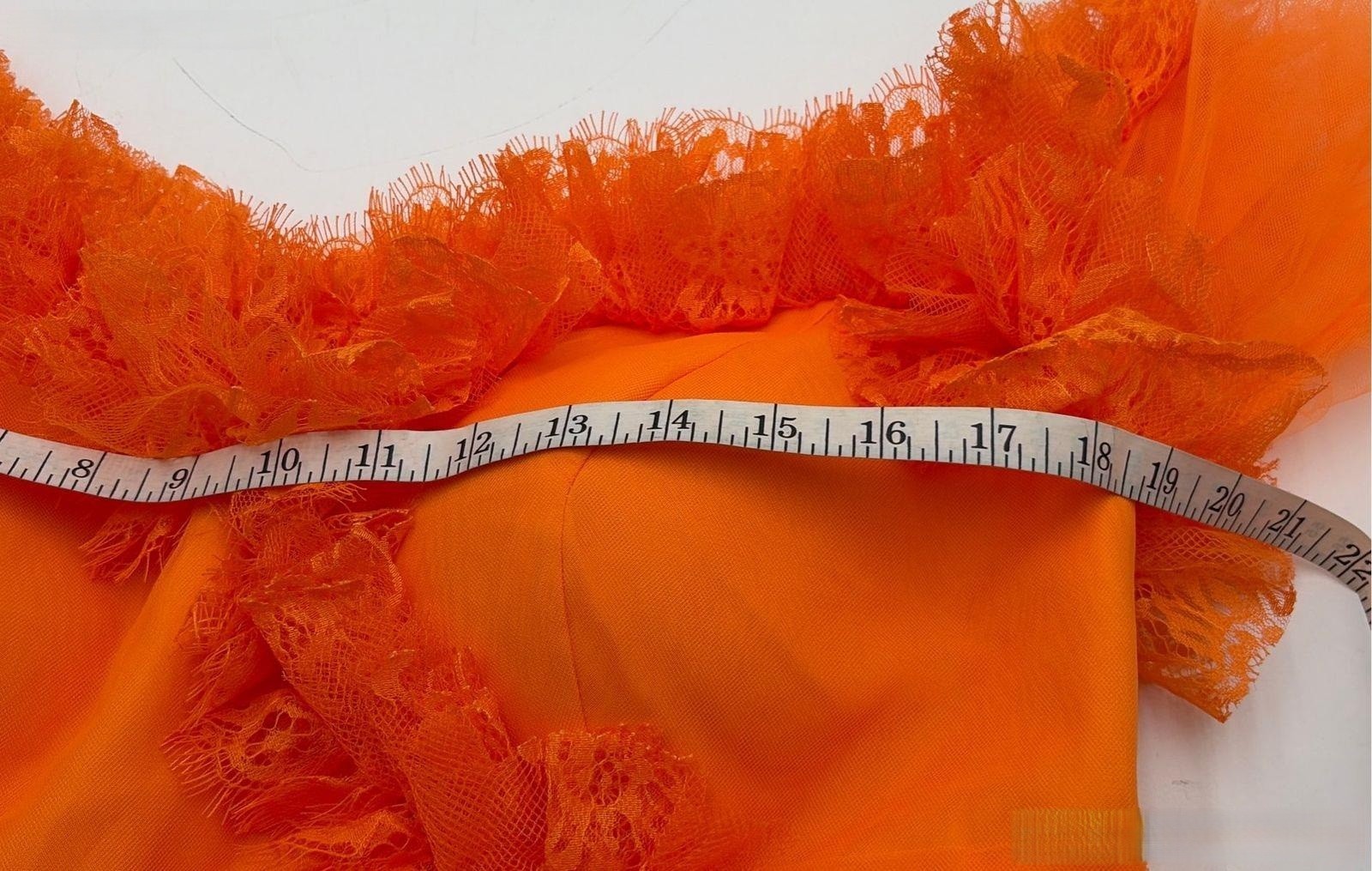 Oyemwen Orange Tulle Ruffle Tiered Gown Sheer Long Sleeve Smocked Maxi Dress NWT