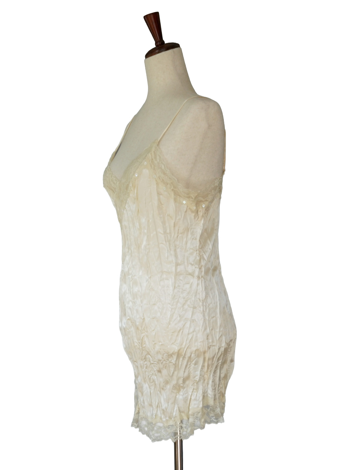 VTG 90s One Step Up Lace Slip Crinkle Dress Cami Top L Whimsigoth Fairy Coquette