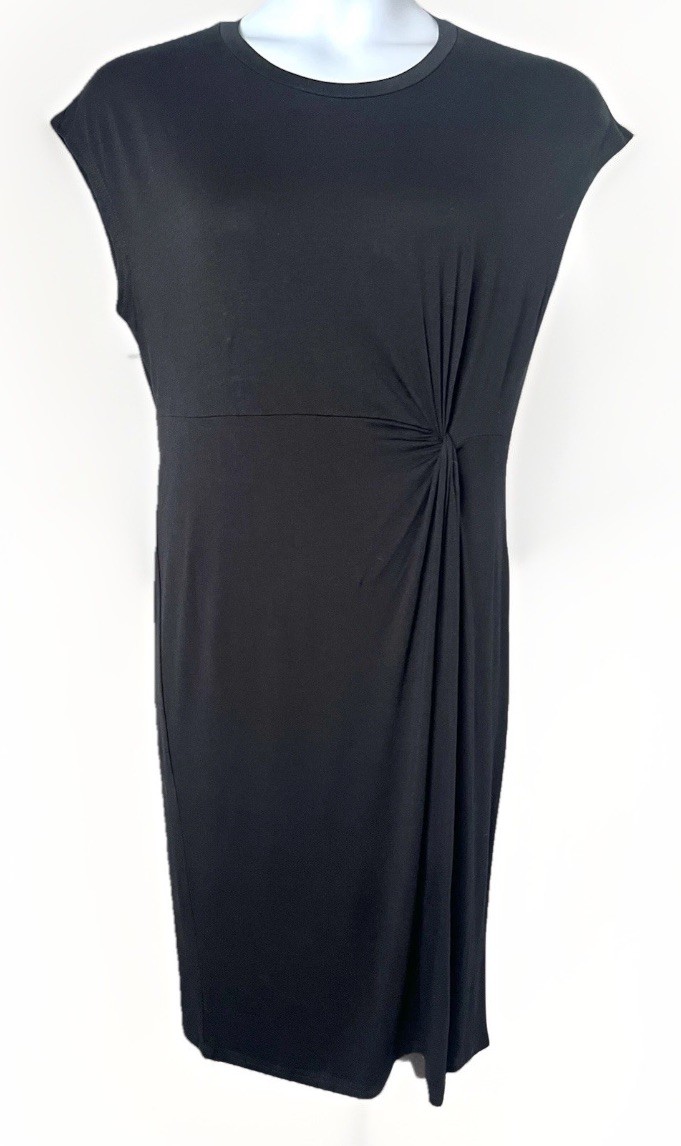 Exclusive Black Ultra Thin T-shirt Twist Tie Midi Dress Cap Sleeve Dress Sz: L