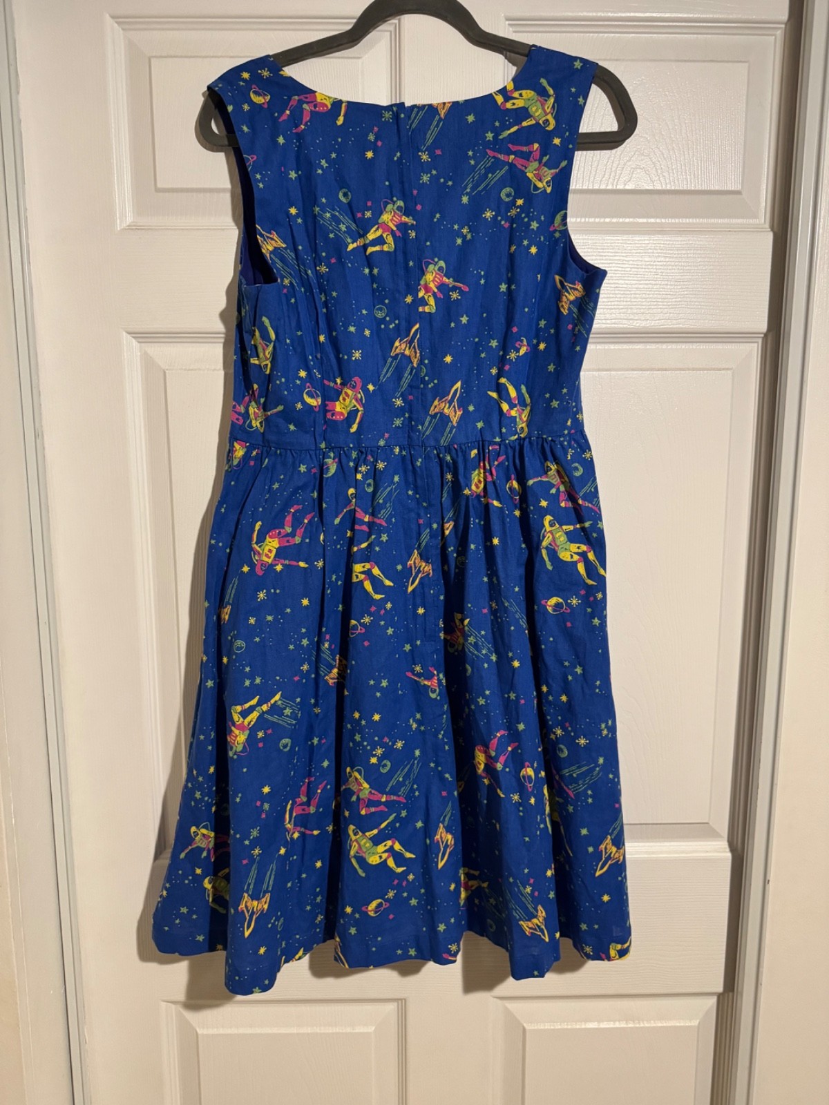 Funky blue dress with astronaut. Modcloth size Large