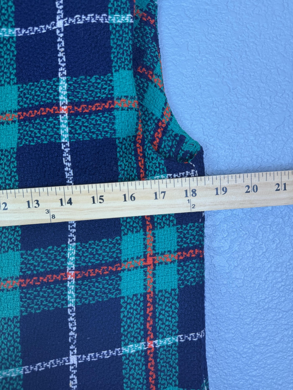 Vintage Plaid Dress Womens Medium Green Blue Sleeveless Mod Style Lined 60s 70s