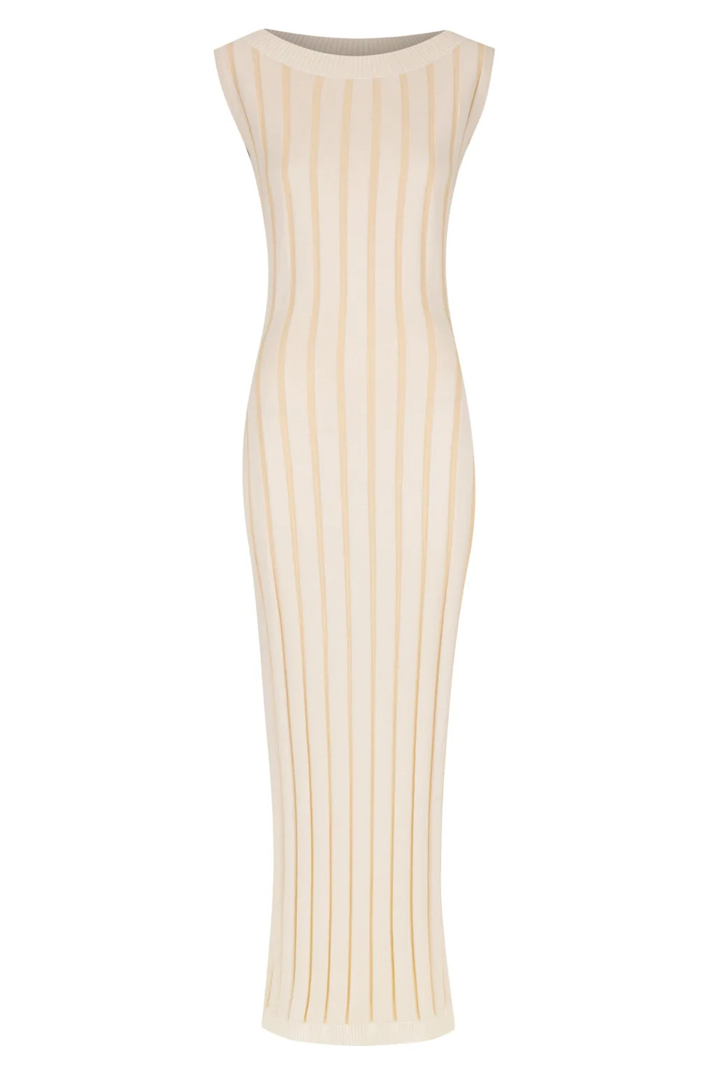 SANCIA Ecru Beige Ivory White Wide Ribbed Knit Margot Midi Maxi Dress XL = 14/16