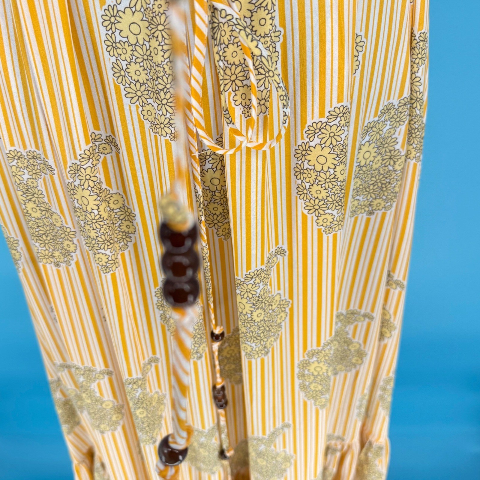 J.Crew Yellow Striped Floral Paisley Backless Maxi Dress Beaded Belt XXL Womens