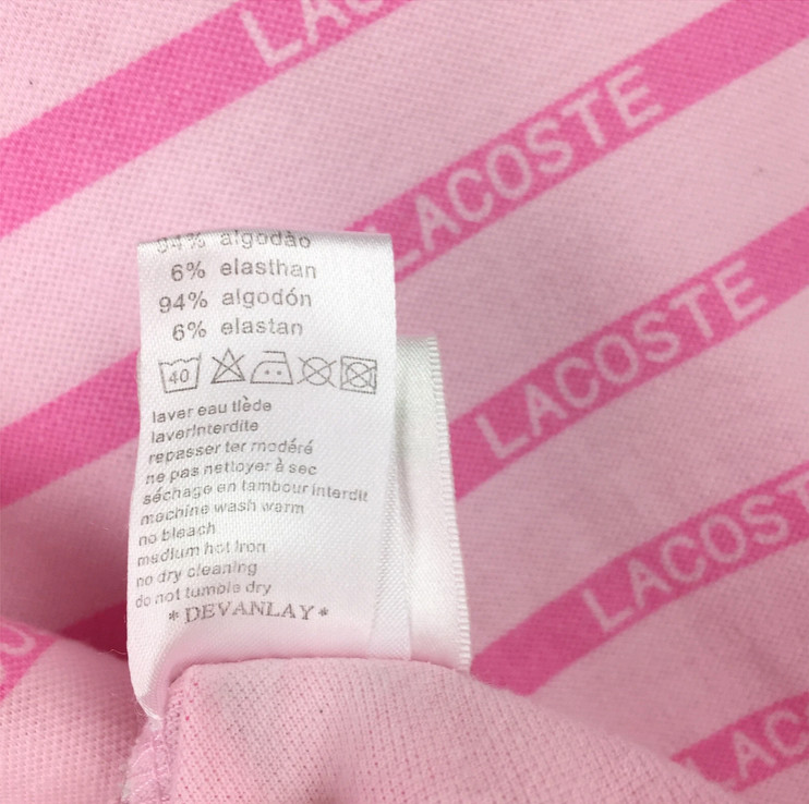 Lacoste Womens Sz 38 (32in Bust) Pink Striped Cotton Barbiecore Piqué Polo Dress
