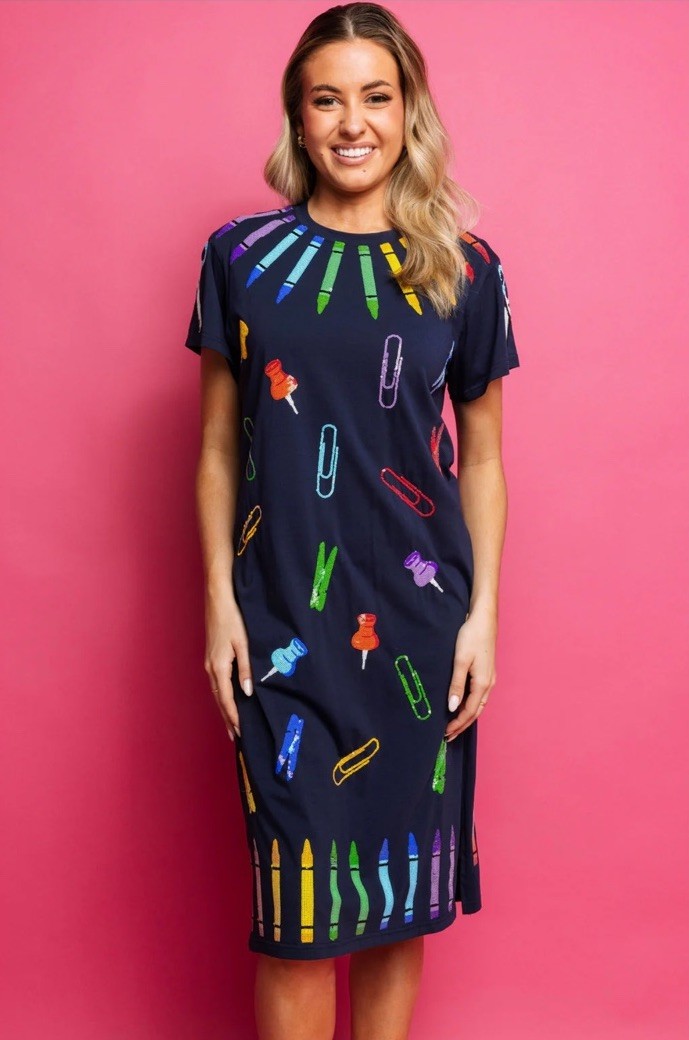🖍️📎📌Queen Of Sparkles XS Sequined School Supplies Dress EUC