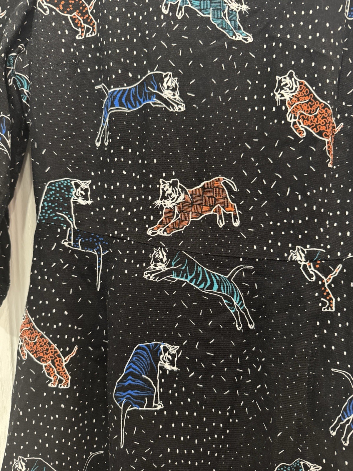 Sugarhill brighton black tiger patterned 3/4 sleeved mini dress size 8