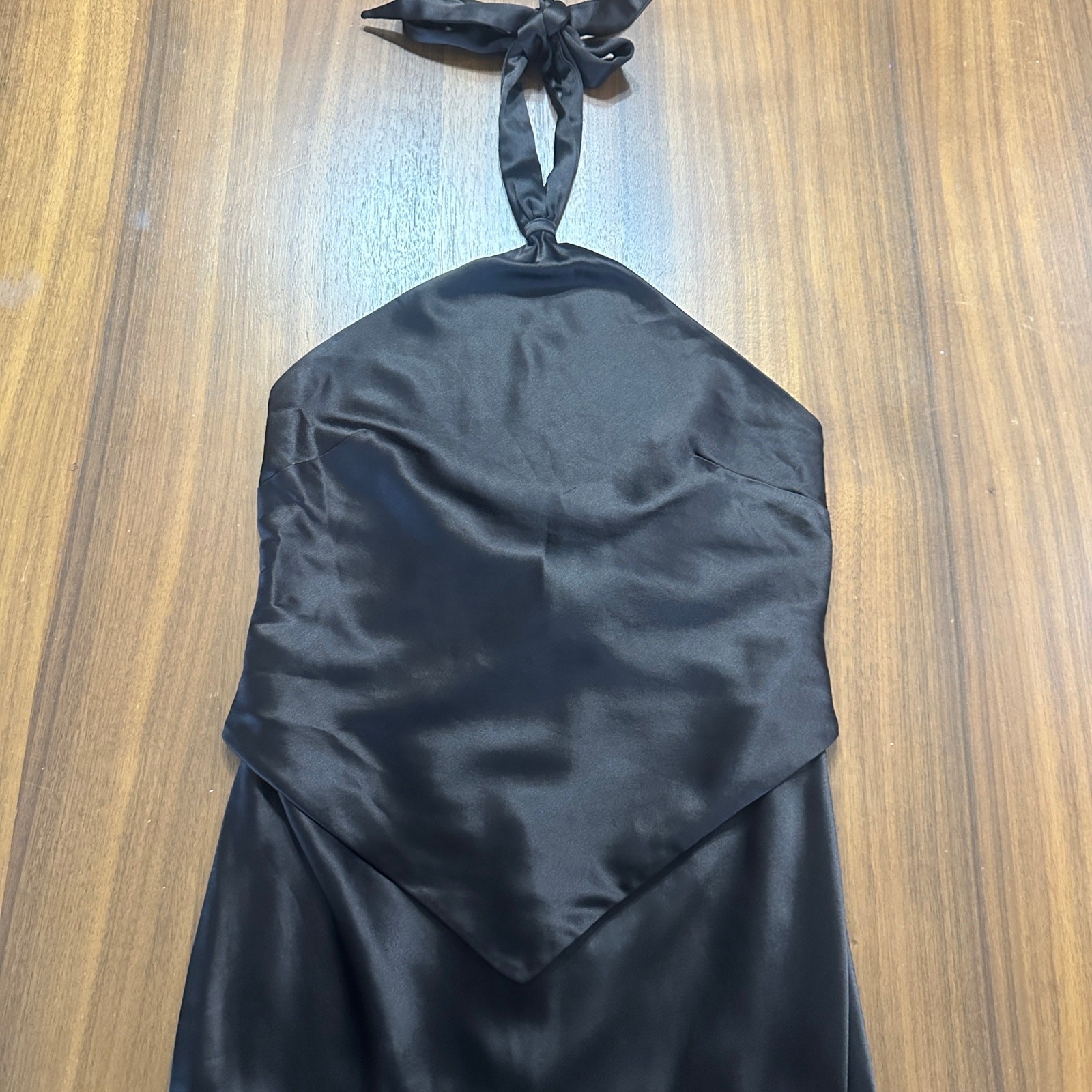 Retrofete Ester Brown Satin Tie Back Sheath Formal Dress, Prom Wedding Guest L