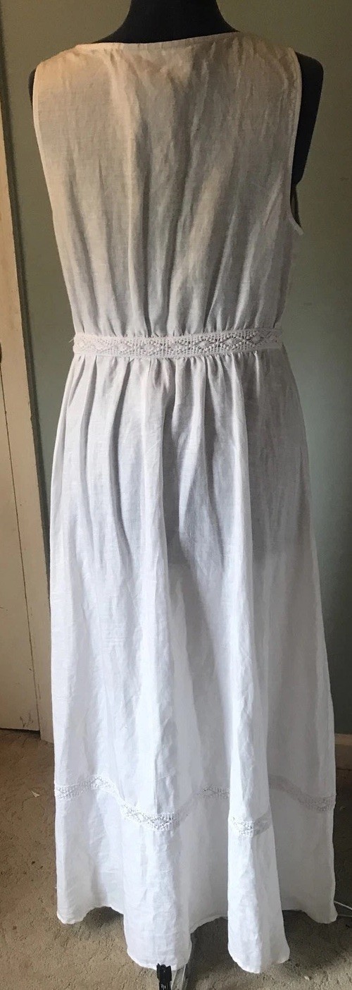 RACHEL ASHWELL White 100% Linen Maxi Dress Medium Sleeveless Side Zip