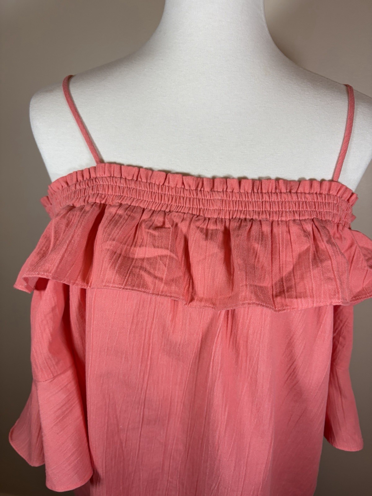 Violet Weekend Peach Off Shoulder Ruffle Knee Length Dress L Cotton Blend
