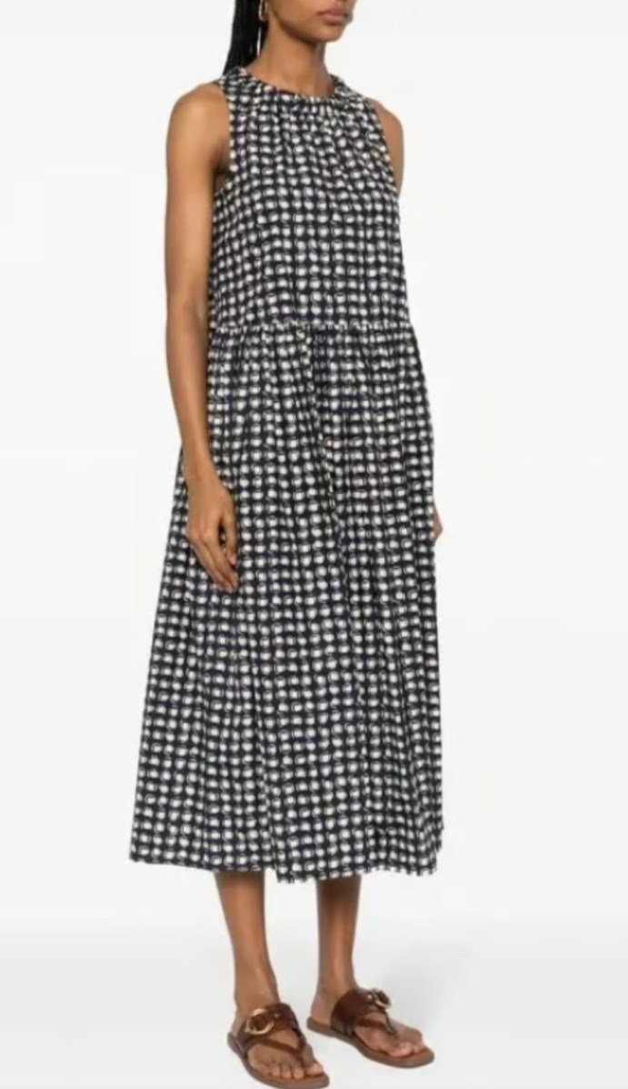 MaxMara Navy/Cream Gina Fit & Flare Geo Pattern Poplin Dress Size US 6